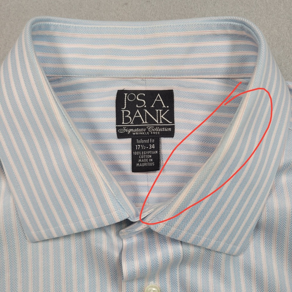 Jos A Bank Signature Collection Tailored Fit Dress Shirt 17.5 34 Blue Stripe - Picture 5 of 11